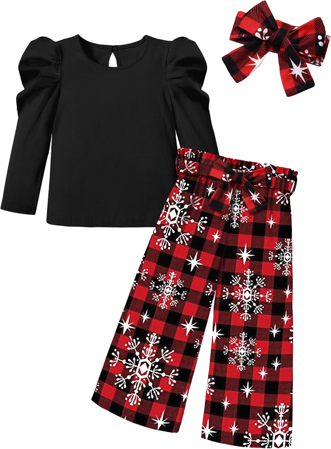 Toddler Girl Clothes,Girls Fashion Clothes Puff Sleeves Shirt Pants Headband 3Pcs Girls Gifts Sets