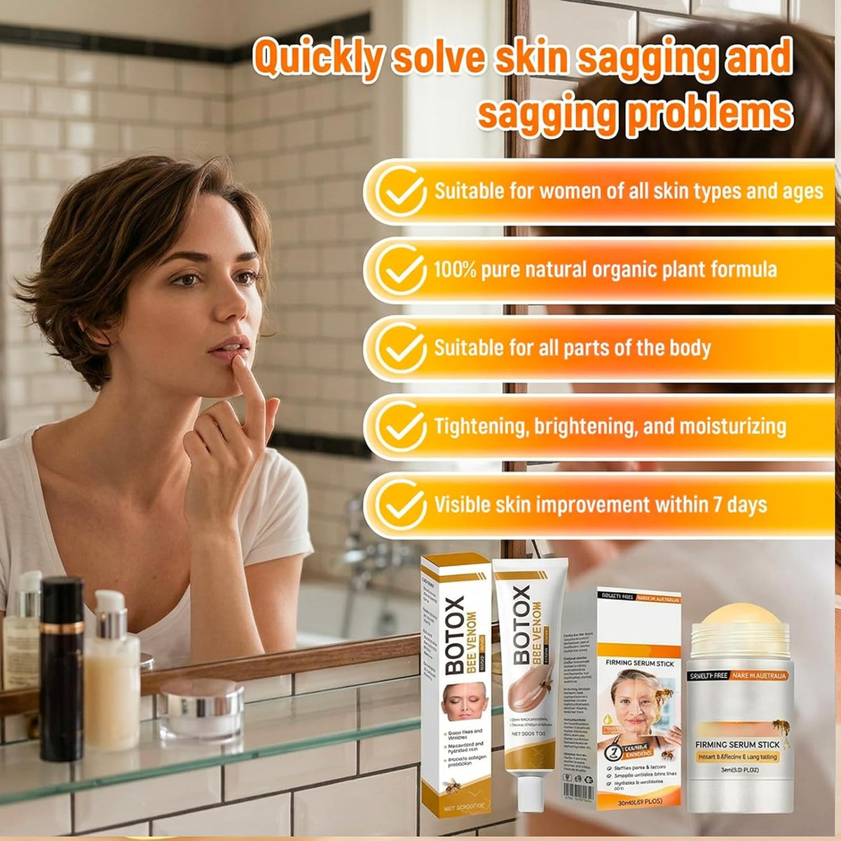 2 PCS Bee Venom Firming Serum Stick, Stick, 2026 New Bee Venom Wrinkle Removal Cream, Skin Tightening Cream for Face,Lift & Smooth Fine Lines, Natural Element - All Skin Types