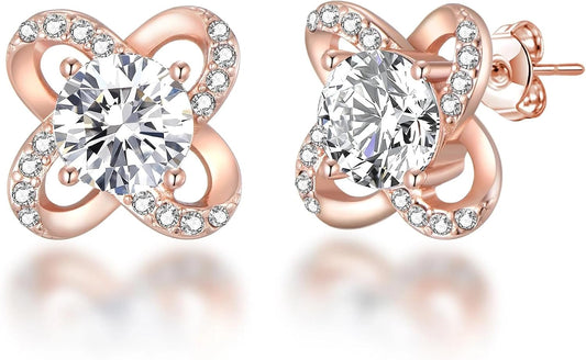 Rose Gold Plated Orbit Earrings Created with Zircondia® Crystals