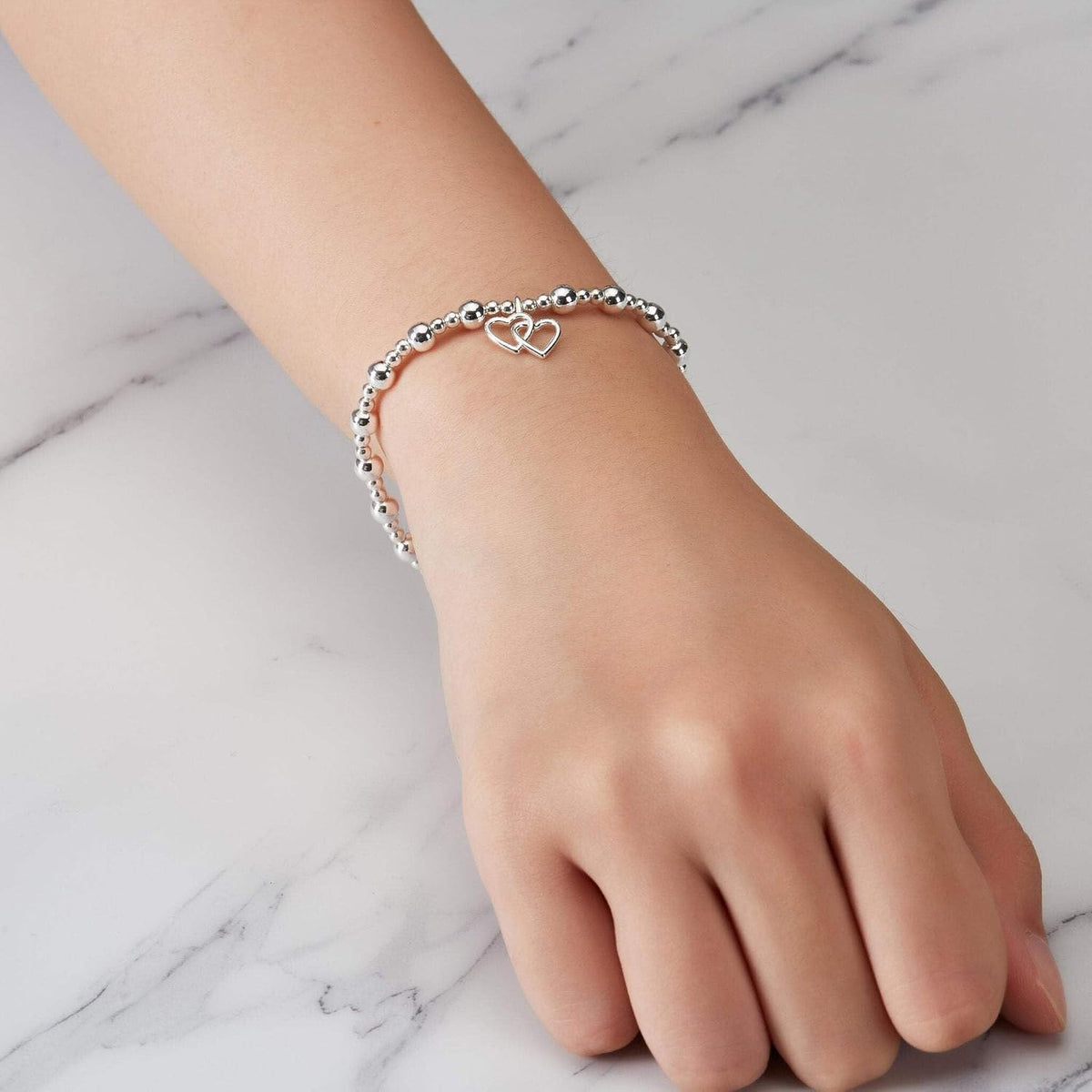 Heart Link Beaded Stretch Bracelet