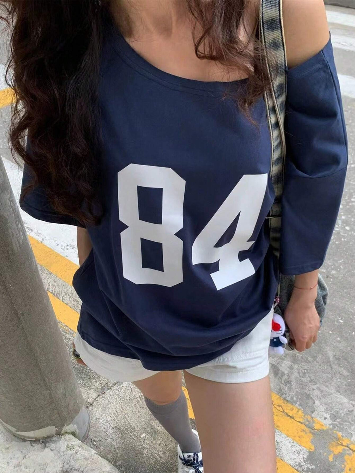 INAWLY Asymmetric Neckline Digital Print Summer Casual T-Shirt Graphic Tees Women Tops