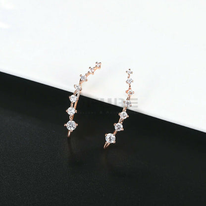 Long Bar Ear Cuff Climber CZ Stud Earrings 925 Sterling Silver Plated Rose Gold
