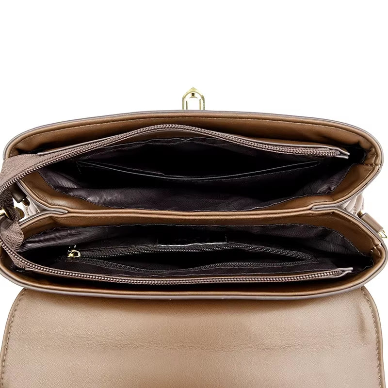 New Women'S Soft Leather Shoulder Bags Multi-Layer Pockets Messenger Crossbody Bags Luxury Designer Female Handbags and Purses