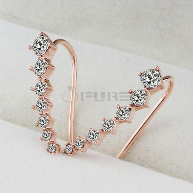 Long Bar Ear Cuff Climber CZ Stud Earrings 925 Sterling Silver Plated Rose Gold