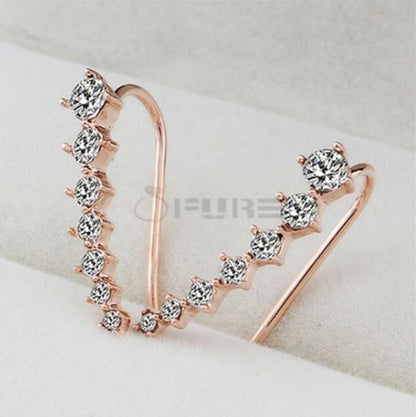 Long Bar Ear Cuff Climber CZ Stud Earrings 925 Sterling Silver Plated Rose Gold