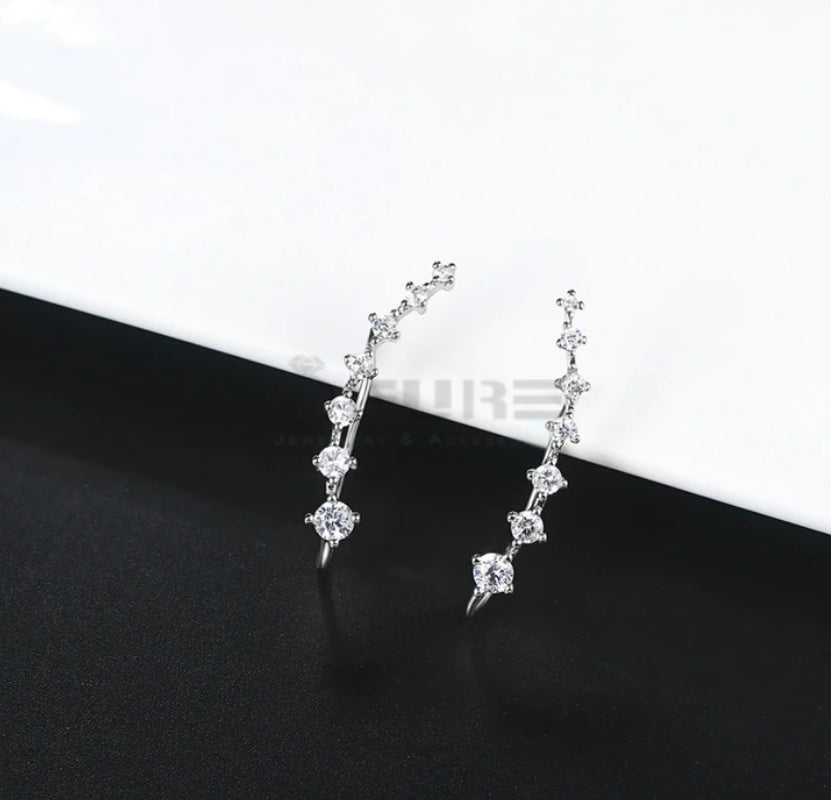 Long Bar Ear Cuff Climber CZ Stud Earrings 925 Sterling Silver Plated Rose Gold