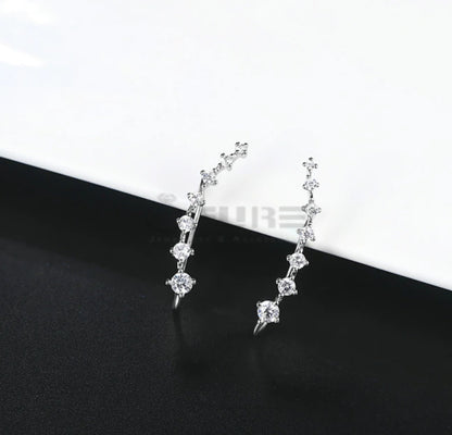Long Bar Ear Cuff Climber CZ Stud Earrings 925 Sterling Silver Plated Rose Gold