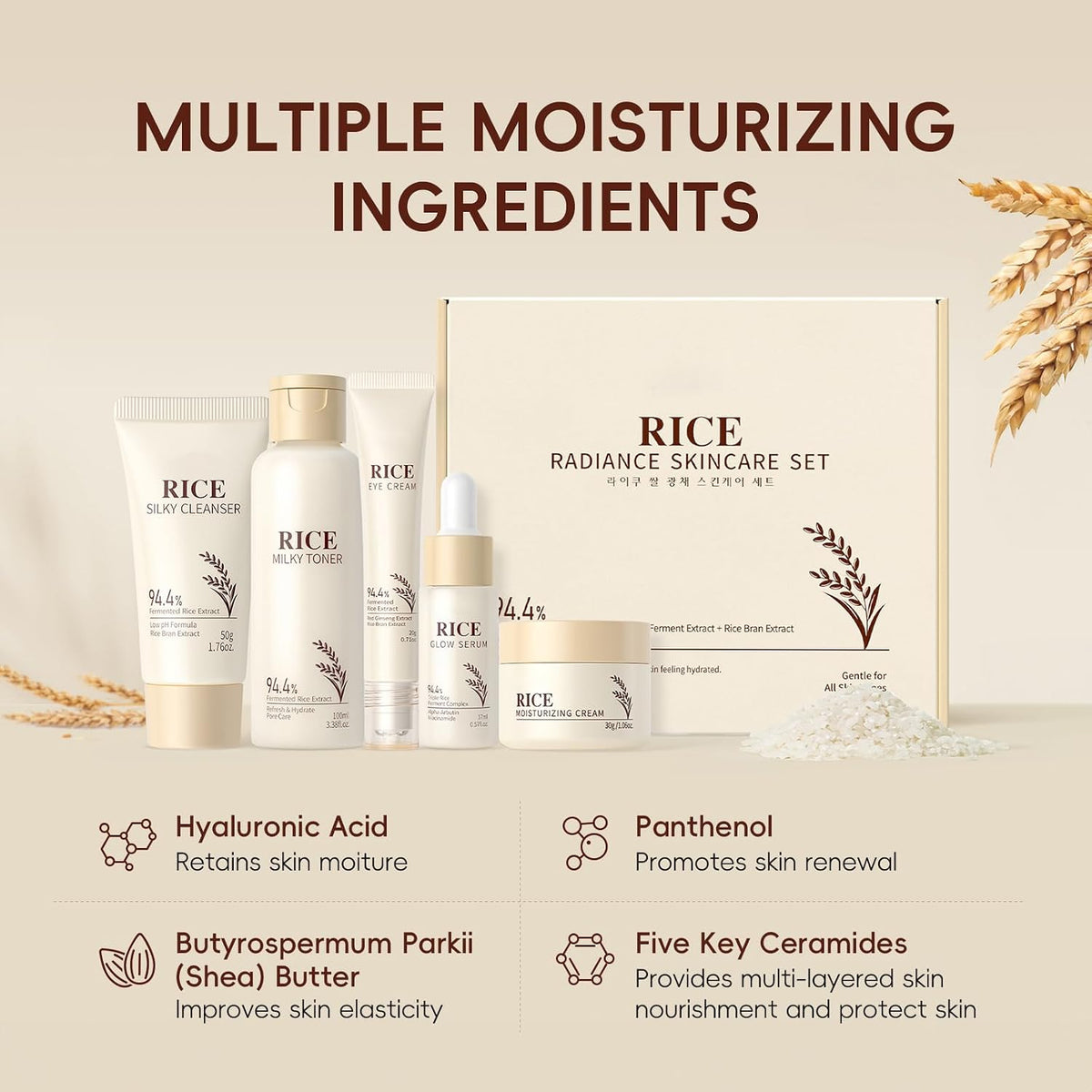 Korean Rice Skincare Set, Christmas Birthday Gifts for Women 5Pcs