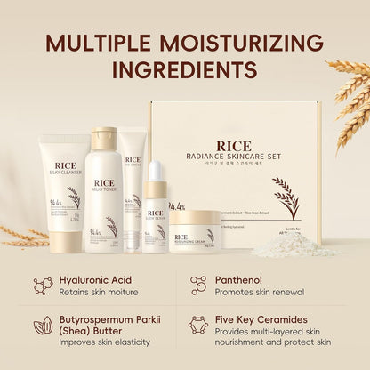Korean Rice Skincare Set, Christmas Birthday Gifts for Women 5Pcs