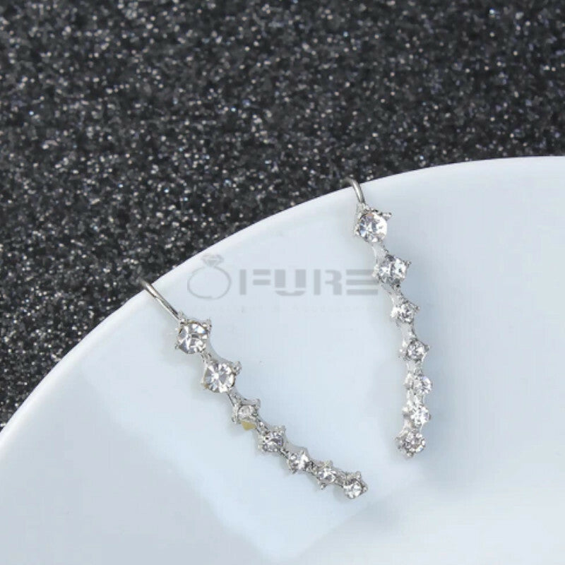 Long Bar Ear Cuff Climber CZ Stud Earrings 925 Sterling Silver Plated Rose Gold