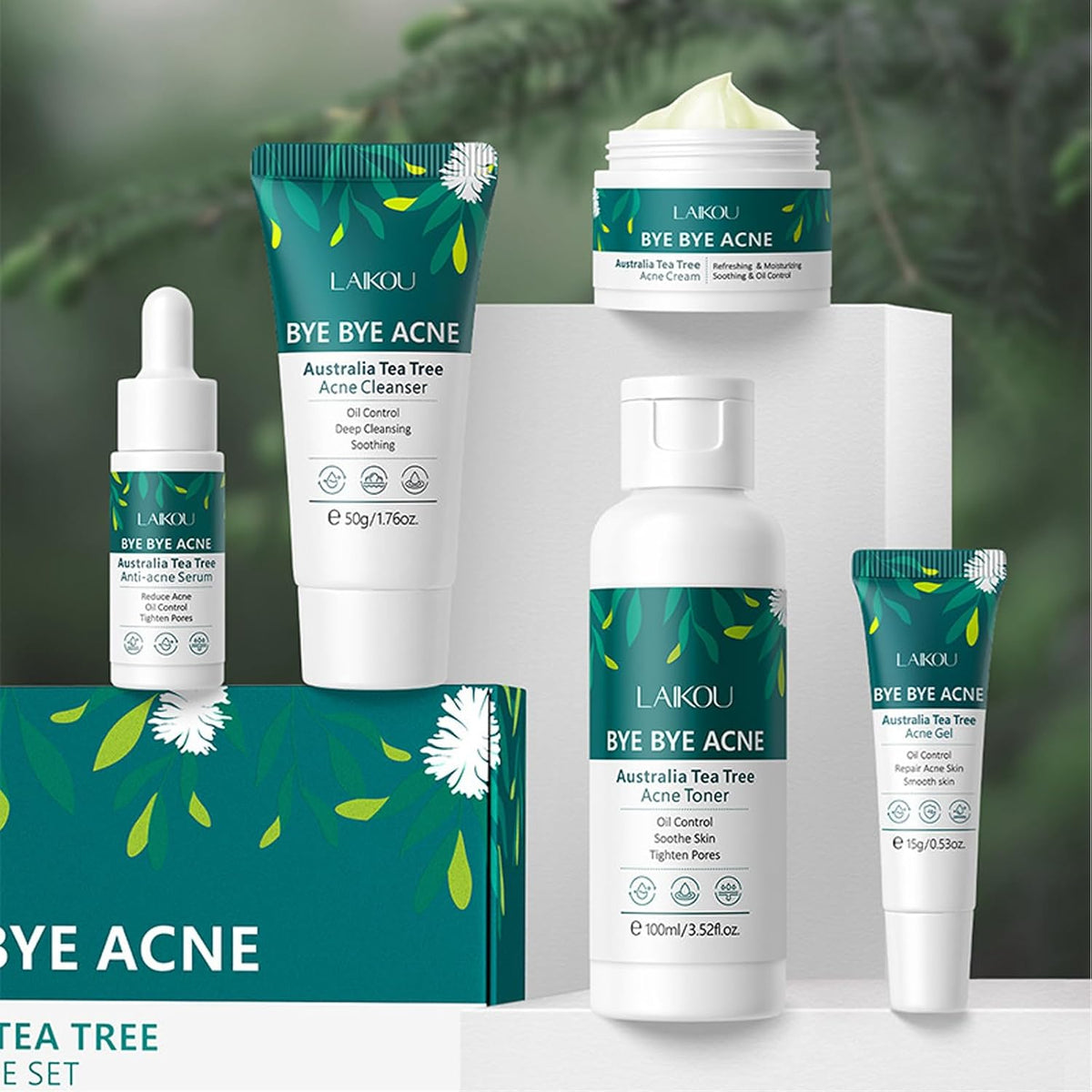 Tea Tree Skincare Set Gifts for Women & Men, Acne Treatment Tea Tree Oil Spot and Blackheads Remover Includes-Cleaner,Face Serum, Acne Gel,Toner,Moisturiser for Acne Removal Oil Control