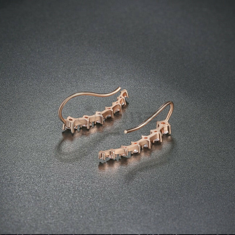 Long Bar Ear Cuff Climber CZ Stud Earrings 925 Sterling Silver Plated Rose Gold