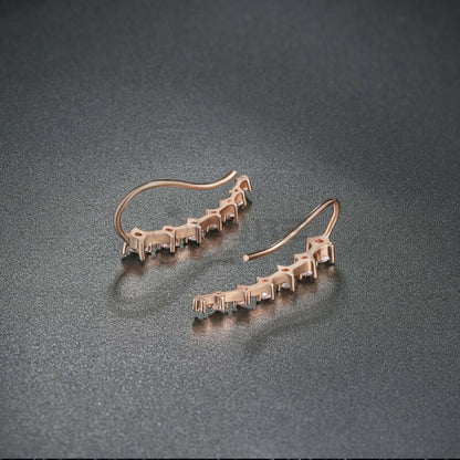 Long Bar Ear Cuff Climber CZ Stud Earrings 925 Sterling Silver Plated Rose Gold