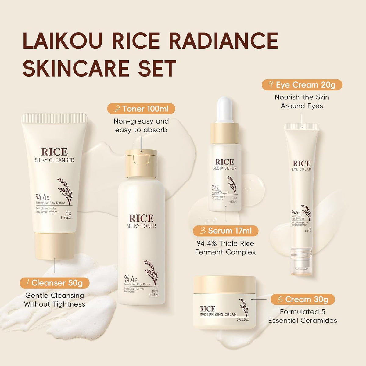 Korean Rice Skincare Set, Christmas Birthday Gifts for Women 5Pcs