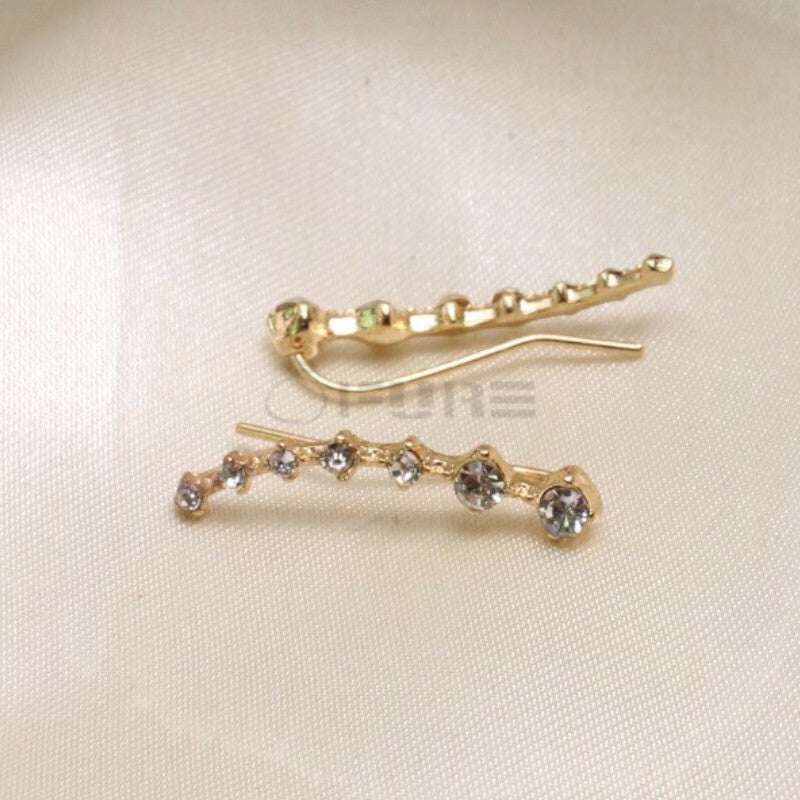 Long Bar Ear Cuff Climber CZ Stud Earrings 925 Sterling Silver Plated Rose Gold