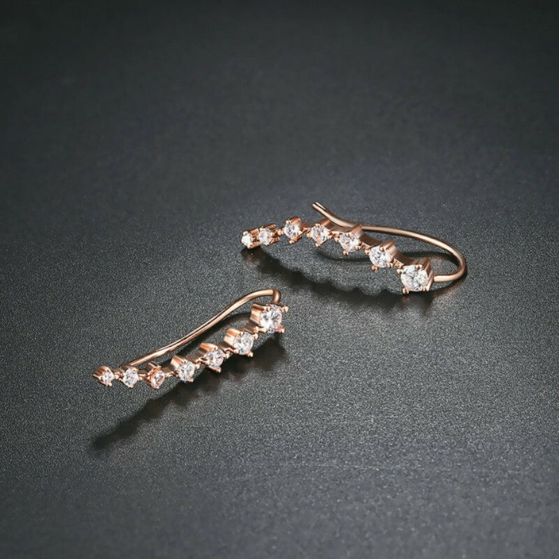 Long Bar Ear Cuff Climber CZ Stud Earrings 925 Sterling Silver Plated Rose Gold
