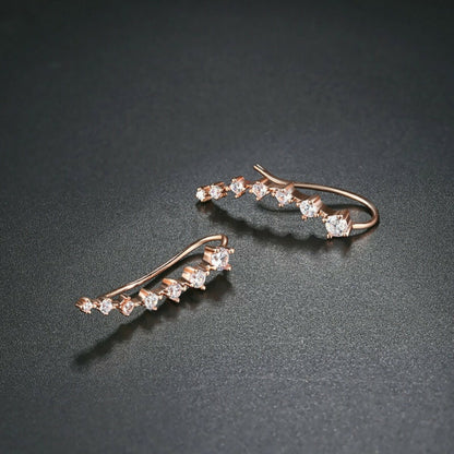 Long Bar Ear Cuff Climber CZ Stud Earrings 925 Sterling Silver Plated Rose Gold