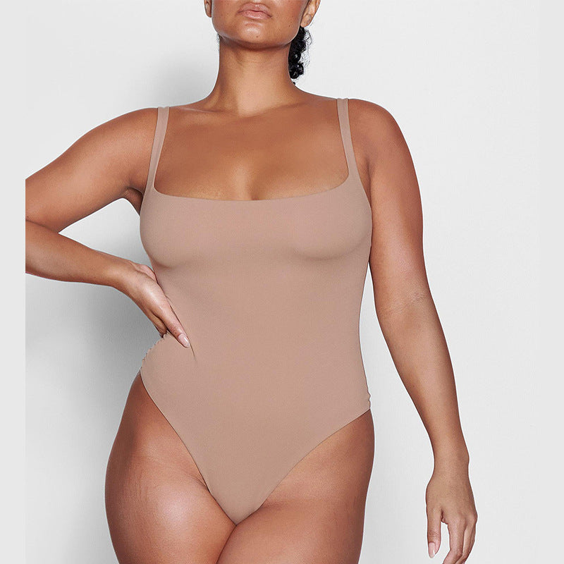 Double-Layer High Elastic Fabric Belly Contracting Jumpsuit Sling Corset
