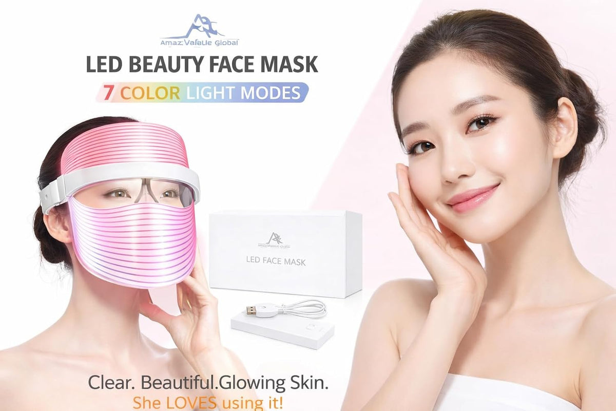 LED Beauty Face Mask with 7 Colour Light Modes – Rechargeable Facial Skincare Mask for Home Use, Lightweight Face Mask for Daily Beauty Routine