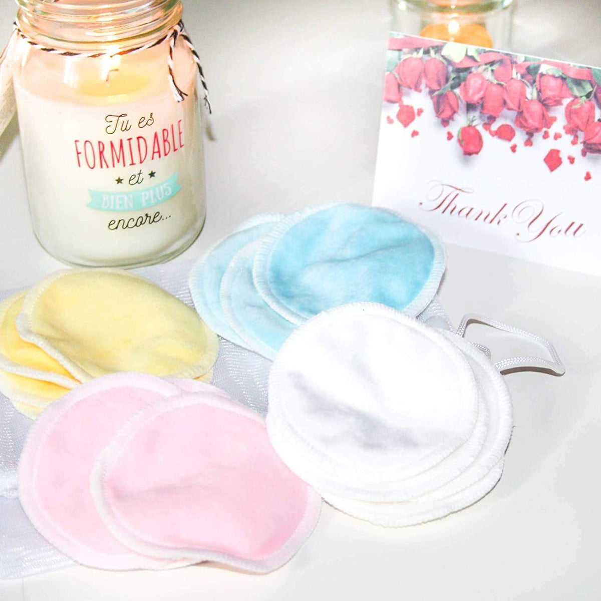 Bamboo Fiber Makeup Remover Pads-Washable Makeup Remover Cotton Pads-16Pcs+ 2 Washing Bags-Soft Bamboo Fiber Material-Washable and Reusable」Anti-Bacteria、Biodegradable Packaging