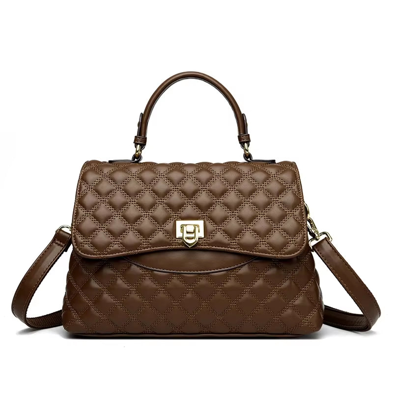 New Women'S Soft Leather Shoulder Bags Multi-Layer Pockets Messenger Crossbody Bags Luxury Designer Female Handbags and Purses
