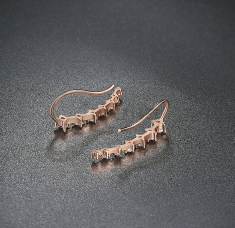 Long Bar Ear Cuff Climber CZ Stud Earrings 925 Sterling Silver Plated Rose Gold