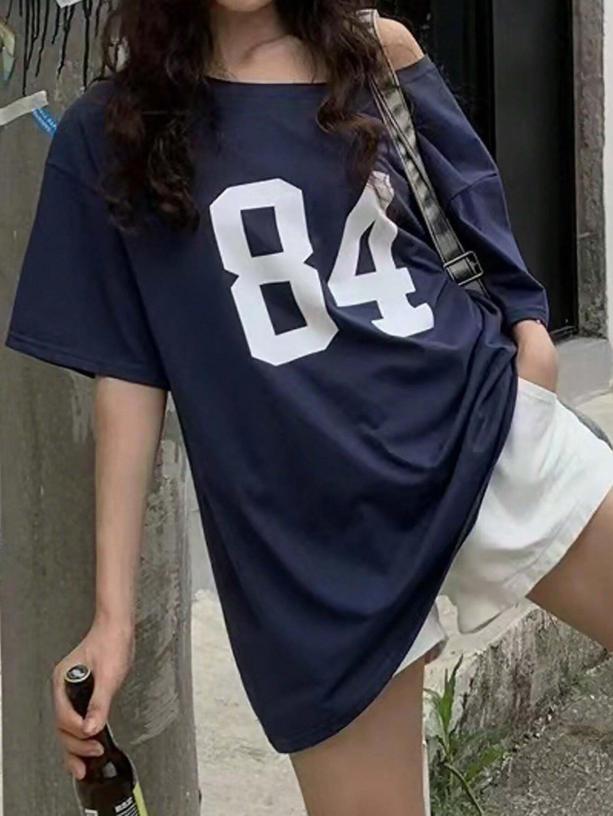 INAWLY Asymmetric Neckline Digital Print Summer Casual T-Shirt Graphic Tees Women Tops