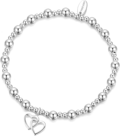 Heart Link Beaded Stretch Bracelet