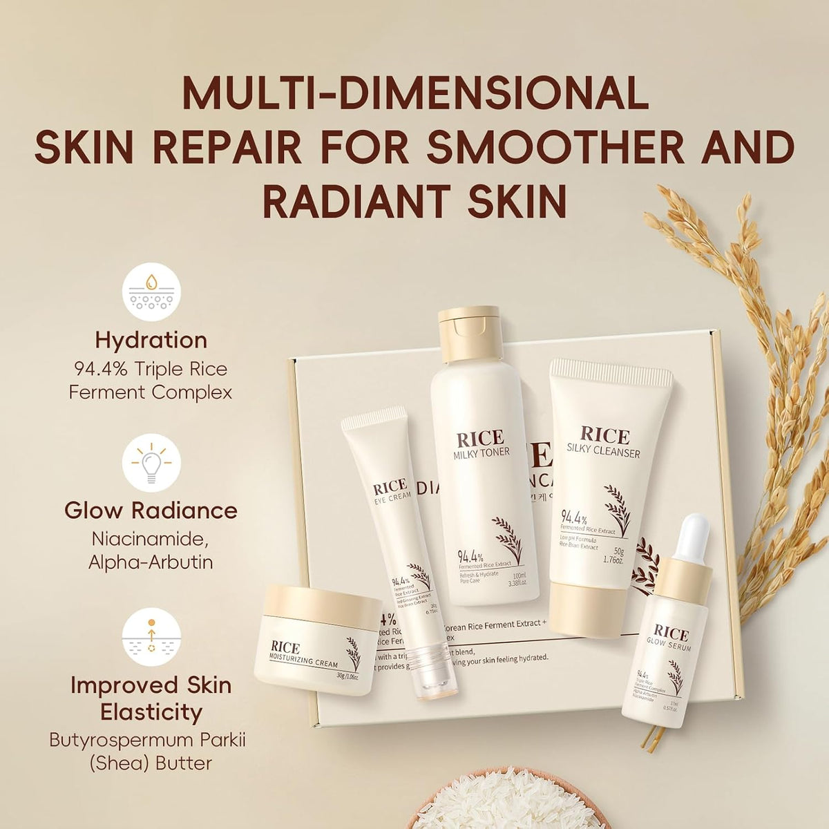 Korean Rice Skincare Set, Christmas Birthday Gifts for Women 5Pcs