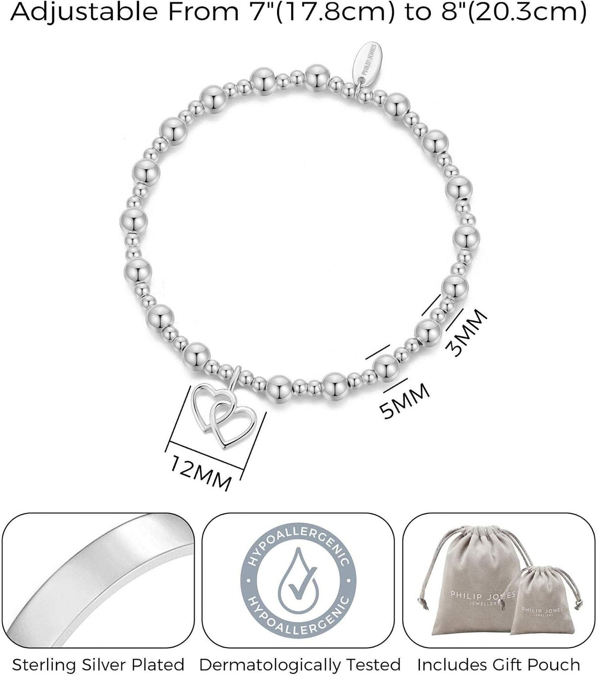Heart Link Beaded Stretch Bracelet