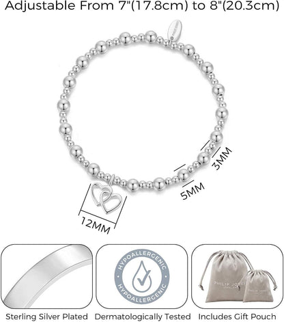 Heart Link Beaded Stretch Bracelet