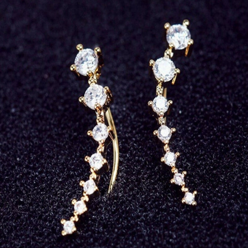 Long Bar Ear Cuff Climber CZ Stud Earrings 925 Sterling Silver Plated Rose Gold