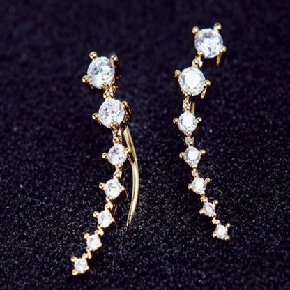 Long Bar Ear Cuff Climber CZ Stud Earrings 925 Sterling Silver Plated Rose Gold