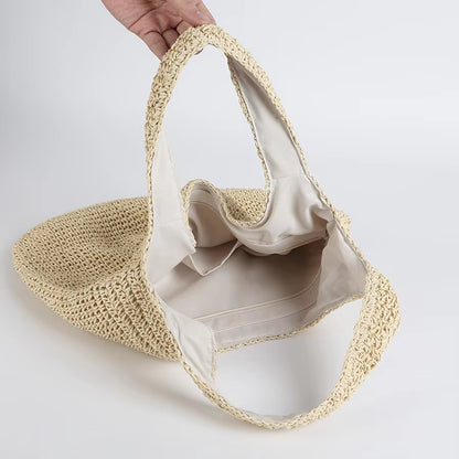 2023 Fashion Rattan Women Shoulder Bags Wikcer Woven Female Handbags Large Capacity Summer Beach Straw Bags Casual Tote Purses