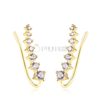 Long Bar Ear Cuff Climber CZ Stud Earrings 925 Sterling Silver Plated Rose Gold