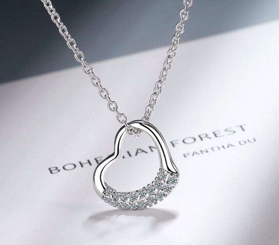 Crystal Heart Pendant 925 Sterling Silver Chain Necklace Womens Jewellery New UK