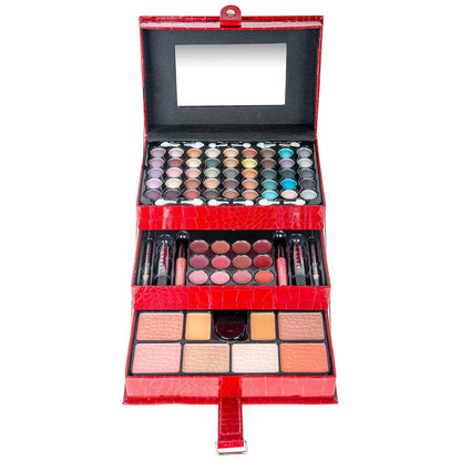 All in One Makeup Set, 67 Colors Eyeshadow, Blushes, Face Powder, Lipstick, Eye Liners, Make up Pencils and Cosmetics Mirror - Makeup Kit with Reusable Beauty Organizer Train Case - Red