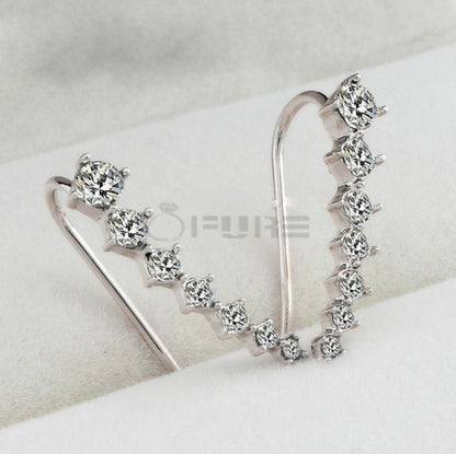 Long Bar Ear Cuff Climber CZ Stud Earrings 925 Sterling Silver Plated Rose Gold