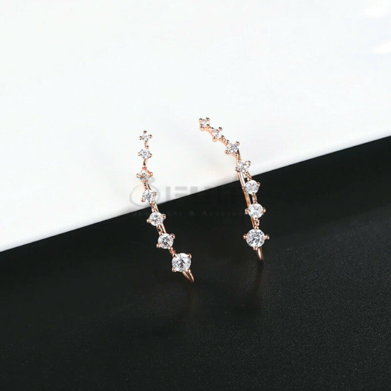 Long Bar Ear Cuff Climber CZ Stud Earrings 925 Sterling Silver Plated Rose Gold