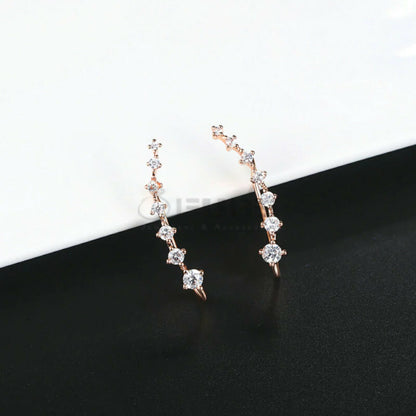 Long Bar Ear Cuff Climber CZ Stud Earrings 925 Sterling Silver Plated Rose Gold