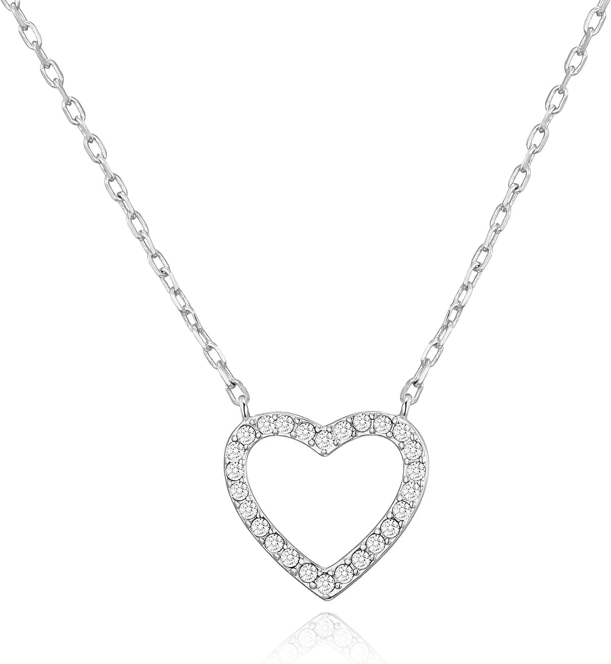 Silver Plated Open Heart Necklace Created with Zircondia® Crystals