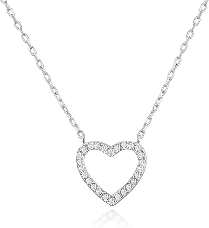 Silver Plated Open Heart Necklace Created with Zircondia® Crystals