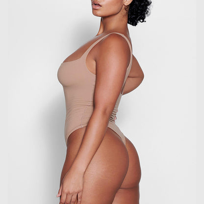 Double-Layer High Elastic Fabric Belly Contracting Jumpsuit Sling Corset