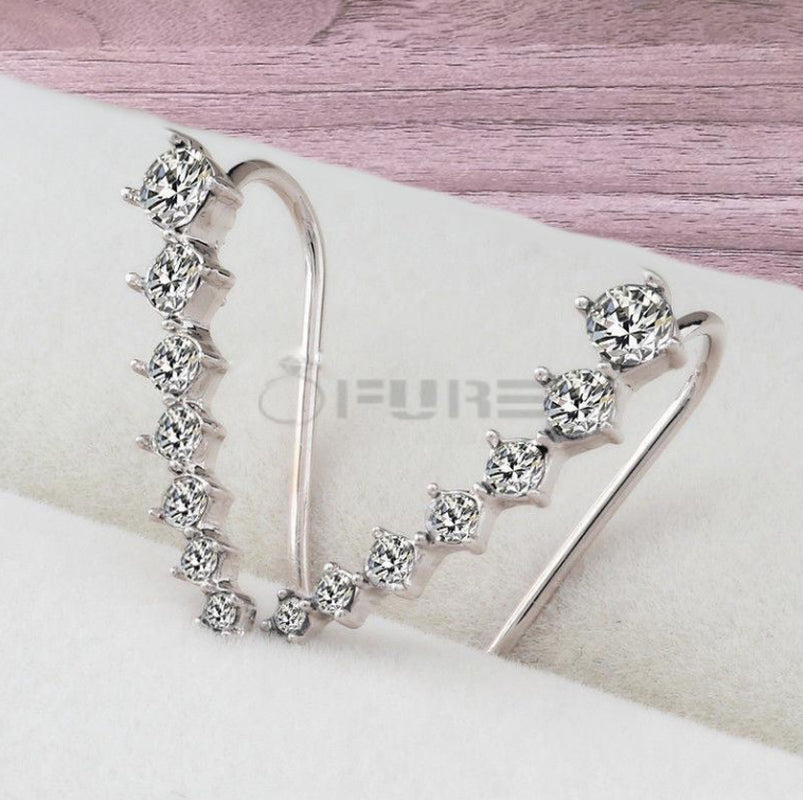 Long Bar Ear Cuff Climber CZ Stud Earrings 925 Sterling Silver Plated Rose Gold