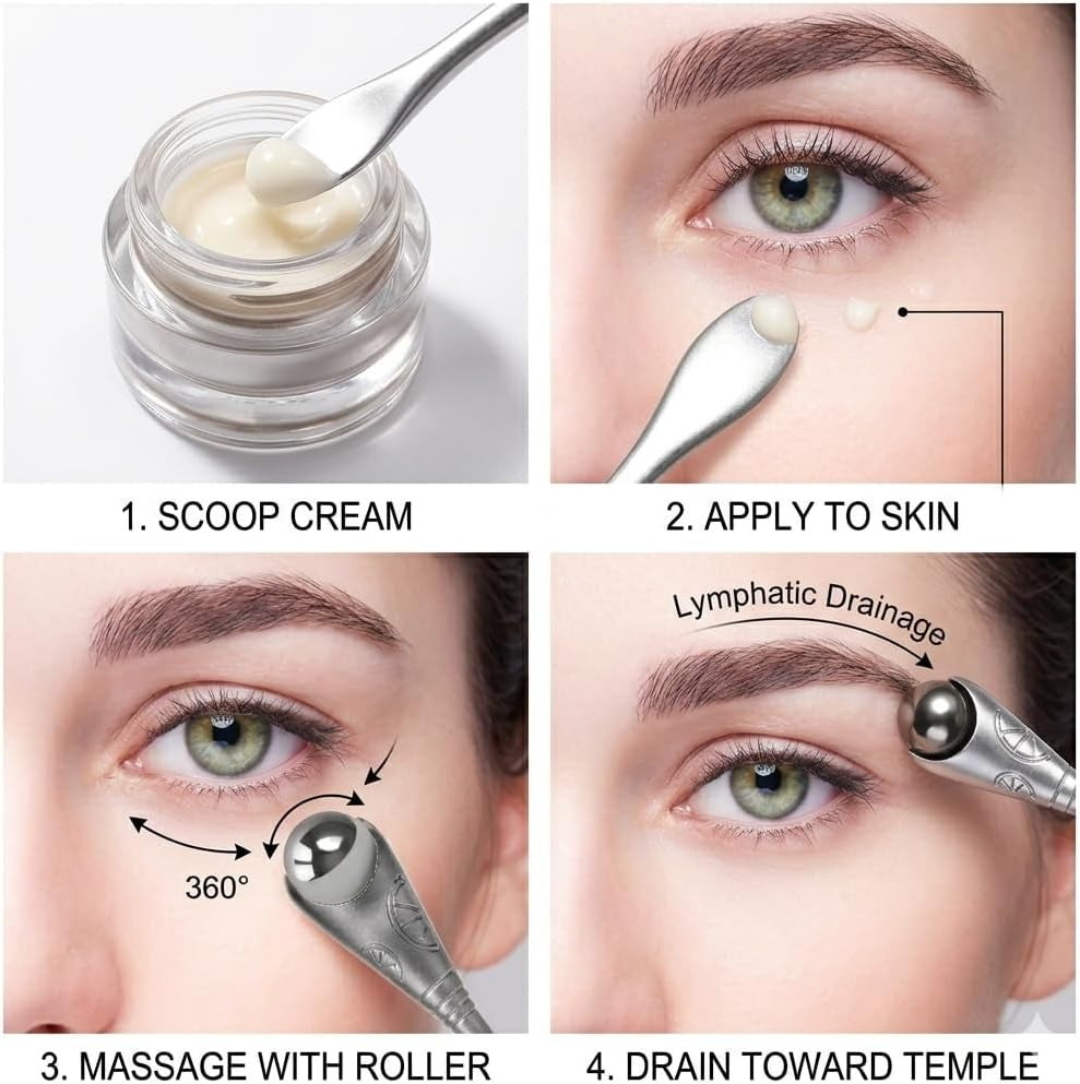 Eye Roller for Puffy Eyes, under Eye Massager, Cooling Eye Massage Tool for Dark Circles & Eye Bags, Reusable Facial Skincare Roller, Beauty Roller for Cream & Serum Application