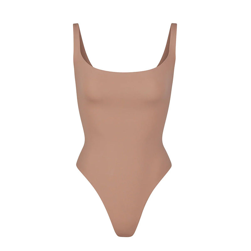 Double-Layer High Elastic Fabric Belly Contracting Jumpsuit Sling Corset