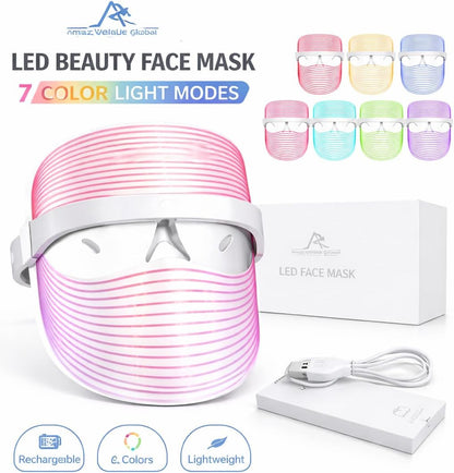 LED Beauty Face Mask with 7 Colour Light Modes – Rechargeable Facial Skincare Mask for Home Use, Lightweight Face Mask for Daily Beauty Routine