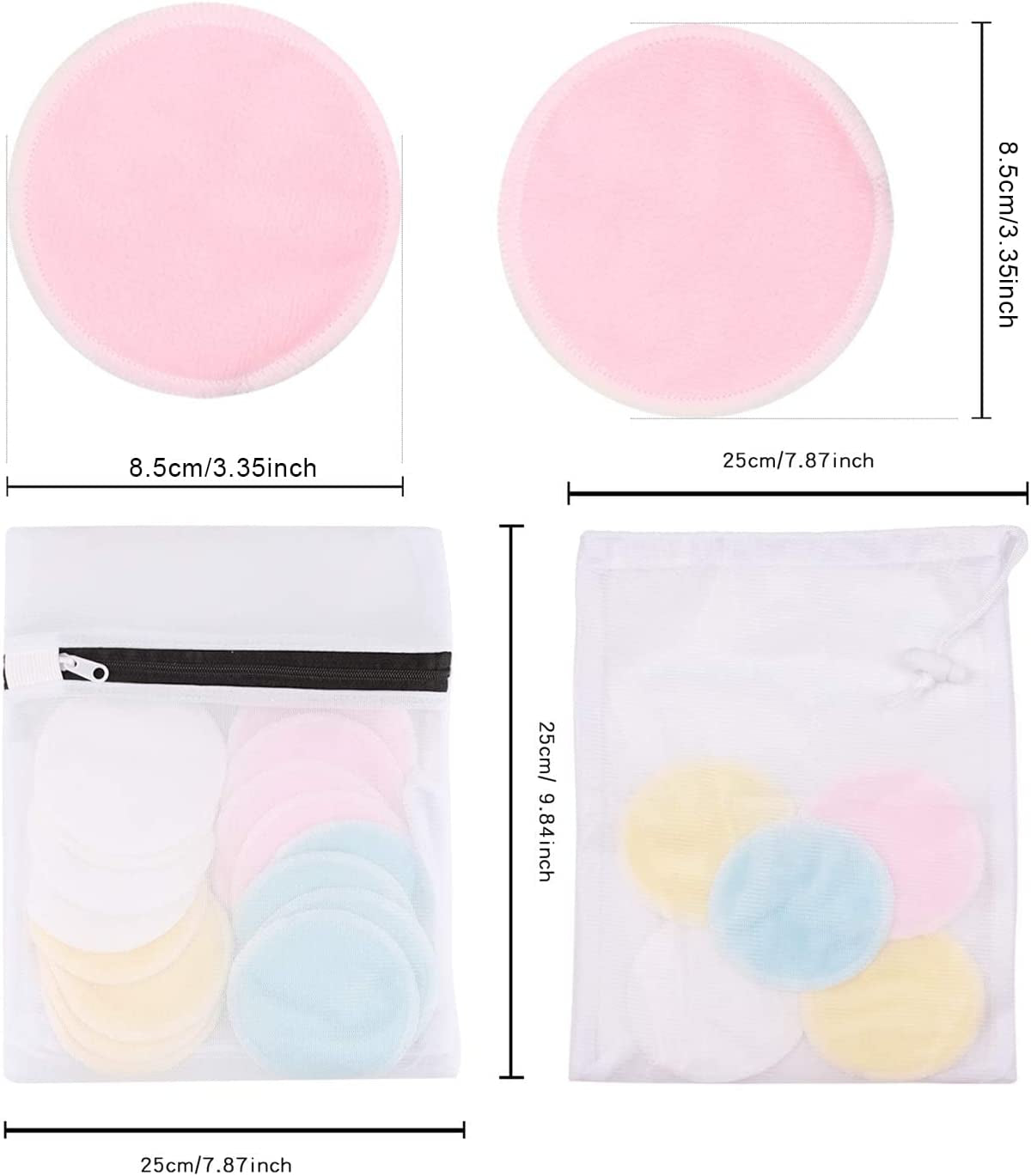 Bamboo Fiber Makeup Remover Pads-Washable Makeup Remover Cotton Pads-16Pcs+ 2 Washing Bags-Soft Bamboo Fiber Material-Washable and Reusable」Anti-Bacteria、Biodegradable Packaging