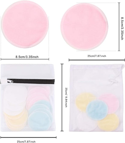 Bamboo Fiber Makeup Remover Pads-Washable Makeup Remover Cotton Pads-16Pcs+ 2 Washing Bags-Soft Bamboo Fiber Material-Washable and Reusable」Anti-Bacteria、Biodegradable Packaging