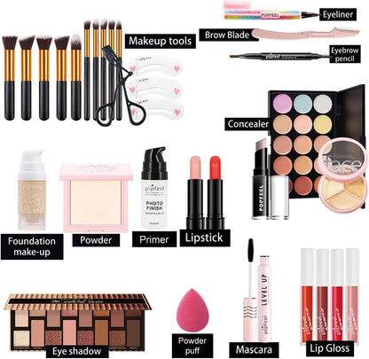 Professional Makeup Set, Portable Travel Makeup Kit, Eyeshadow Palette, Foundation, Concealer, Women, Girls
